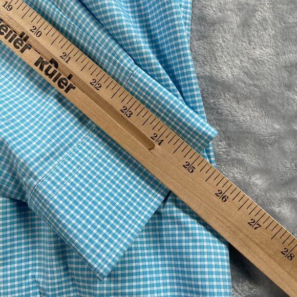 Jos A Bank Shirt Men Large Turquoise Gingham Check Cotton Travelers Button Front - Picture 13 of 16